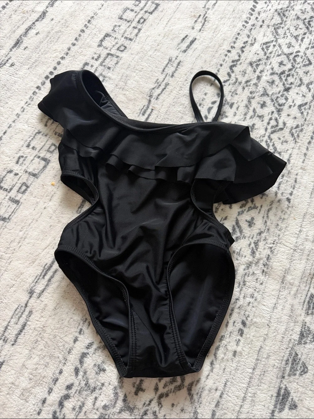 SHEIN Black Kids One-Shoulder Ruffle One-Piece Swimsuit